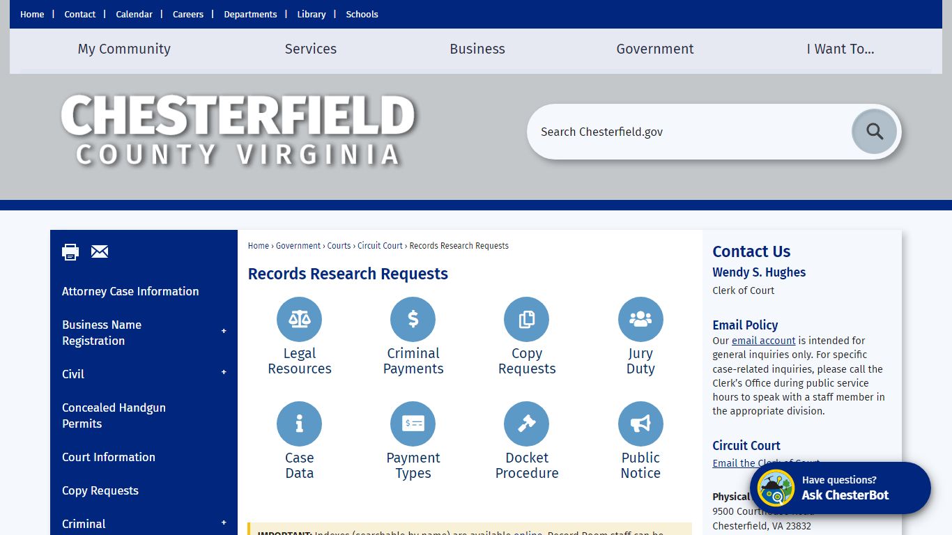 Records Research Requests | Chesterfield County, VA