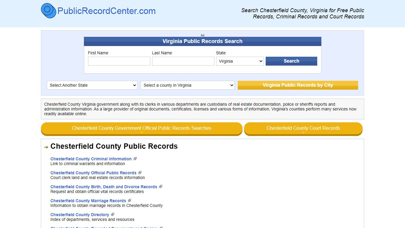 Chesterfield County Virginia Free Public Records - Court ...